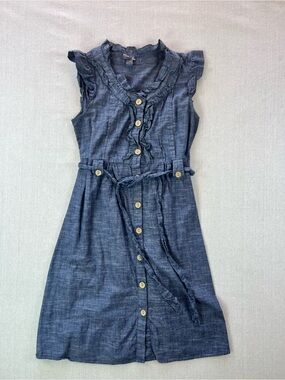 poetry denim dress Long printed linen shirt-dress